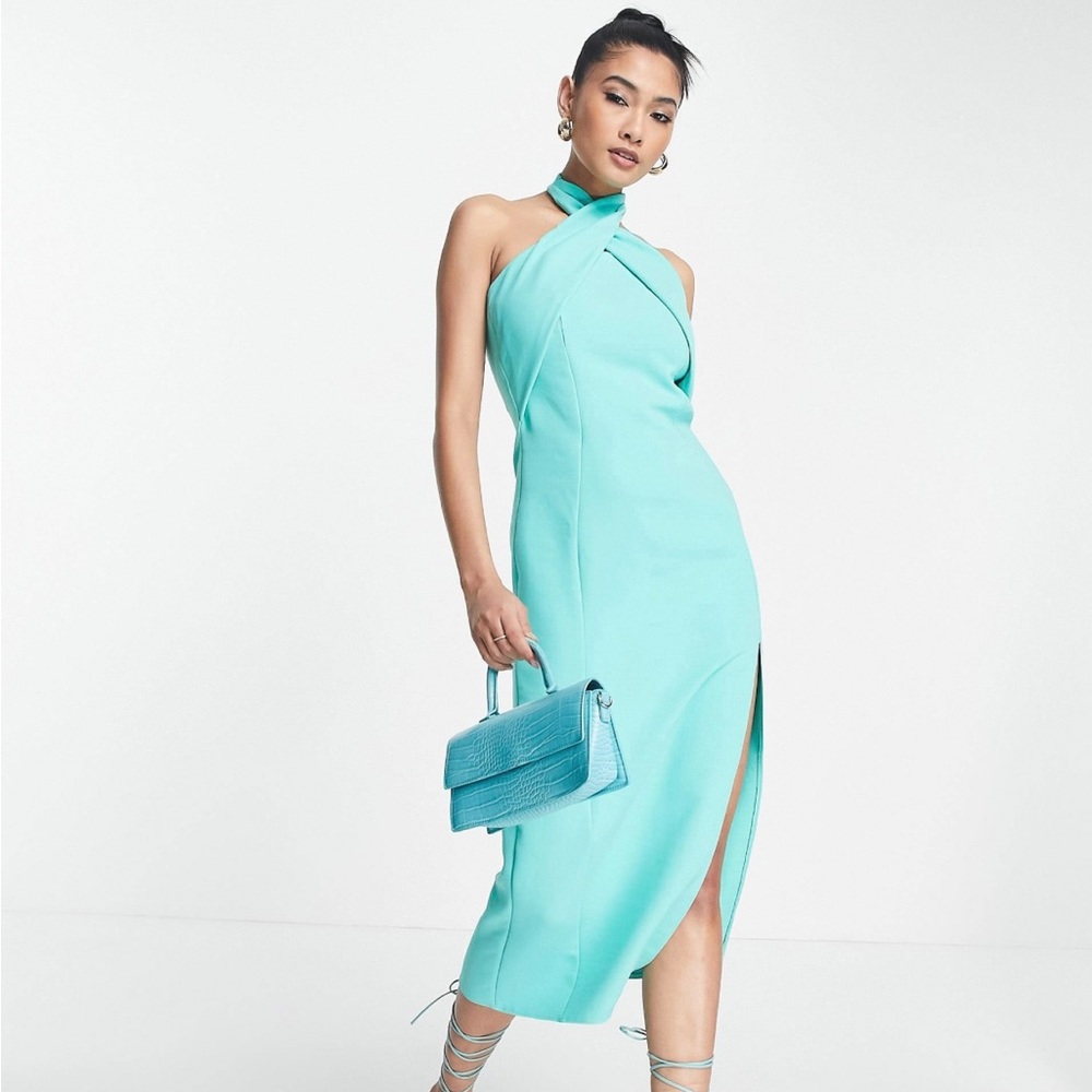 NWOT ASOS DESIGN halter midi dress in textured crepe Aqua Size 2 Never worn